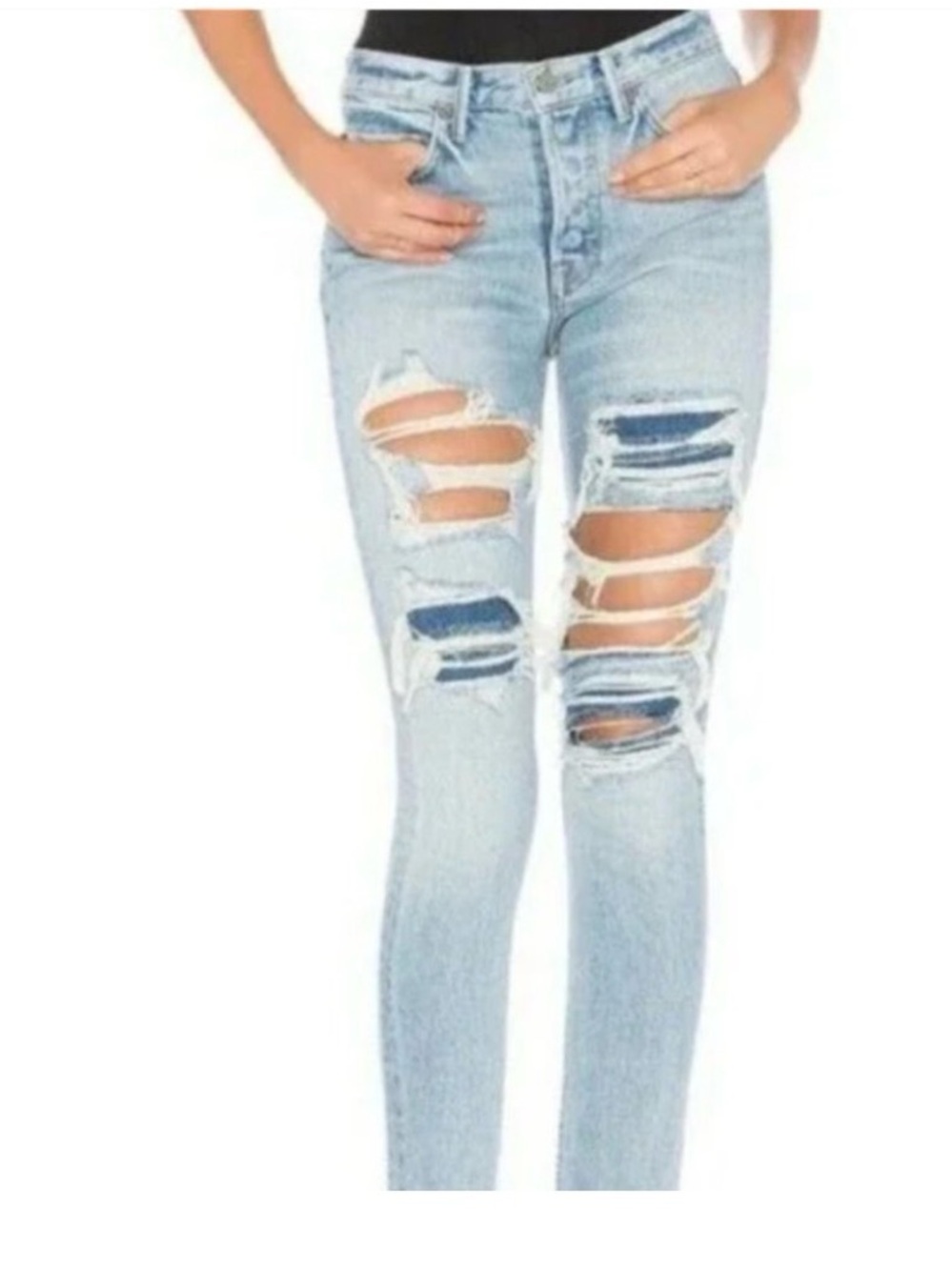 GRLFRND Light Blue Distressed Slim Straight Jeans